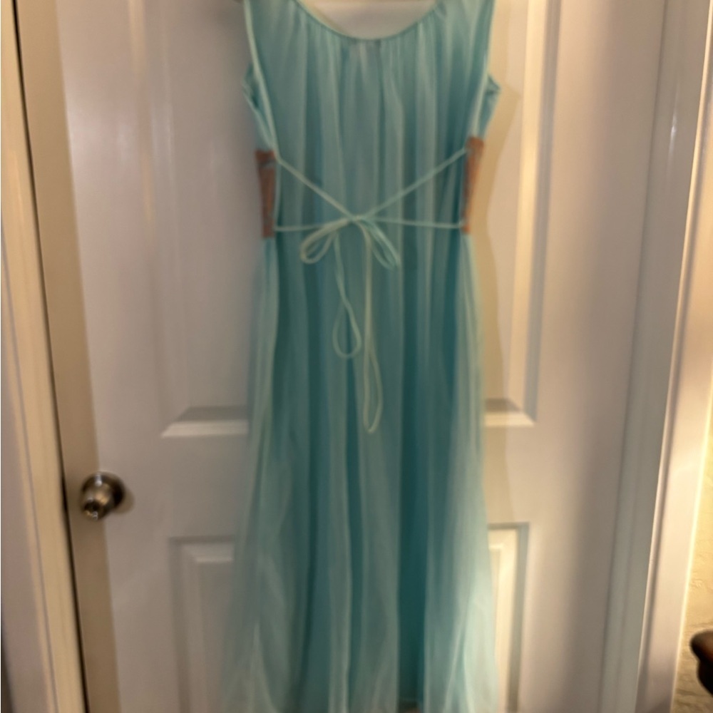 Women's Vintage Avian Light Blue Sleeveless Chiffon Nightgown Lace Sz M/L - Picture 14 of 14